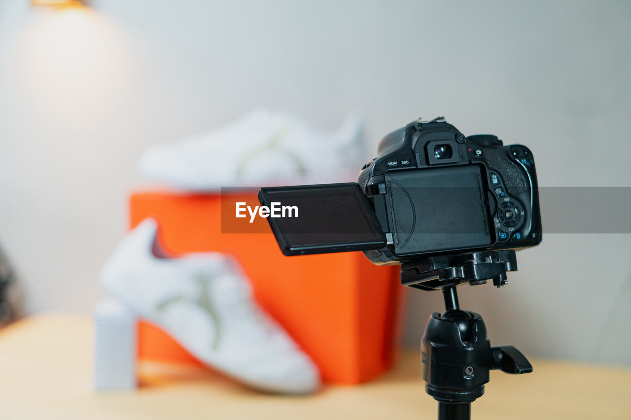 close-up of camera on table