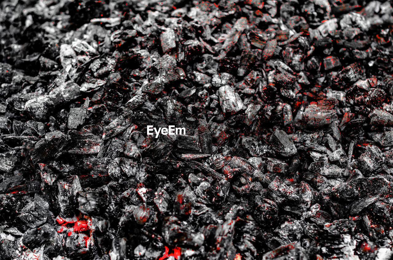 Full frame shot of burning charcoal