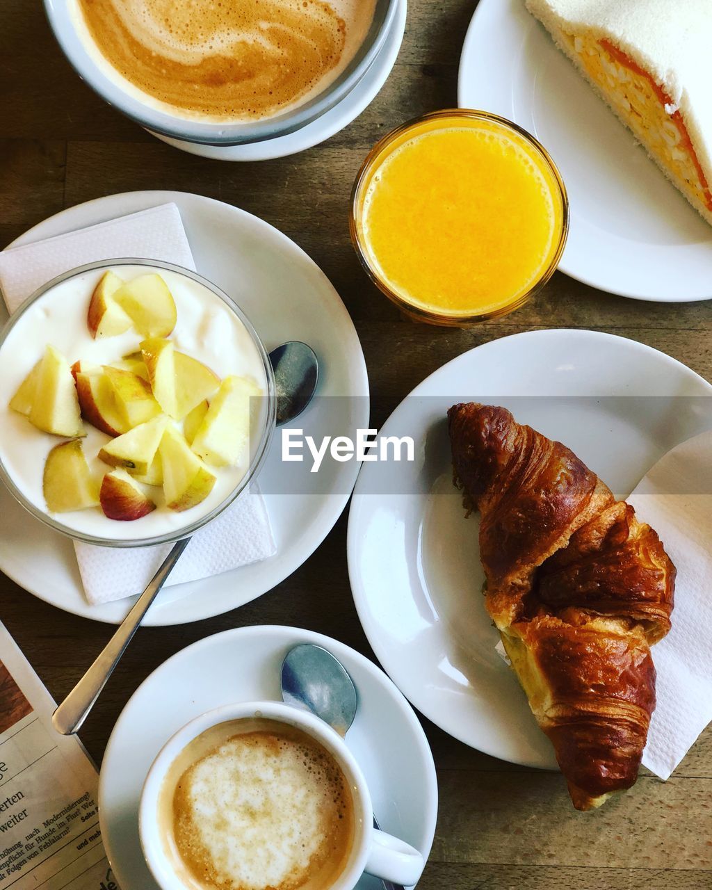 HIGH ANGLE VIEW OF BREAKFAST SERVED WITH COFFEE ON TABLE