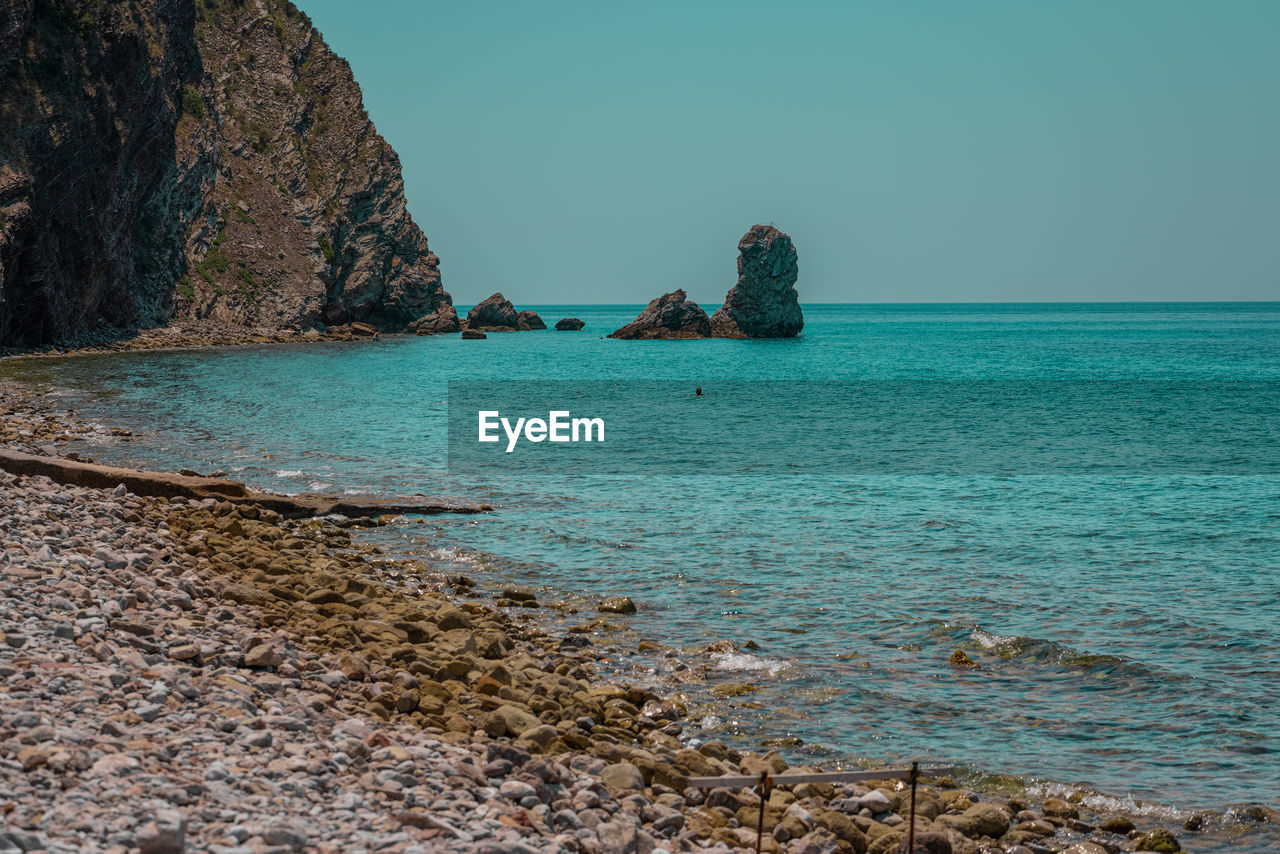 scenic view of sea against blue sky