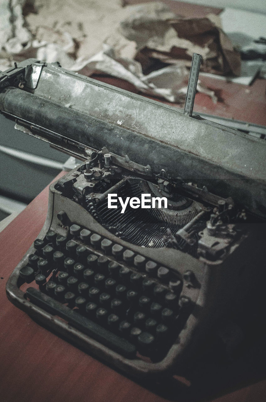 High angle view of abandoned typewriter on table