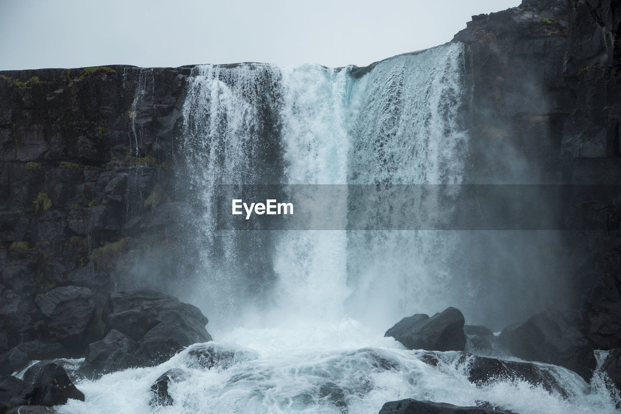 Scenic view of waterfall in iceland with clear blue water