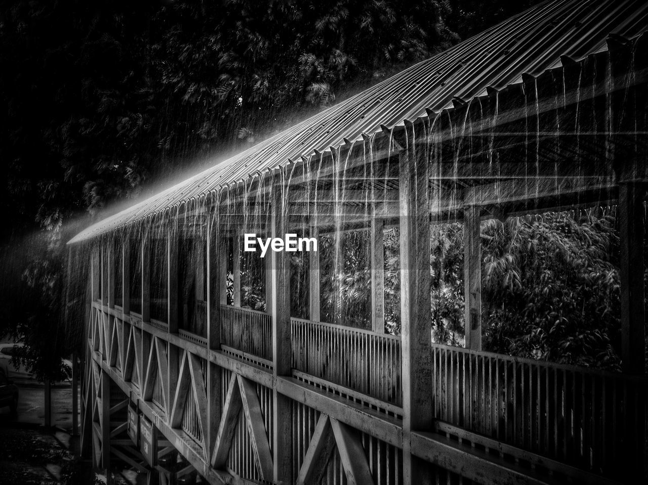 Covered walkway on rainy day