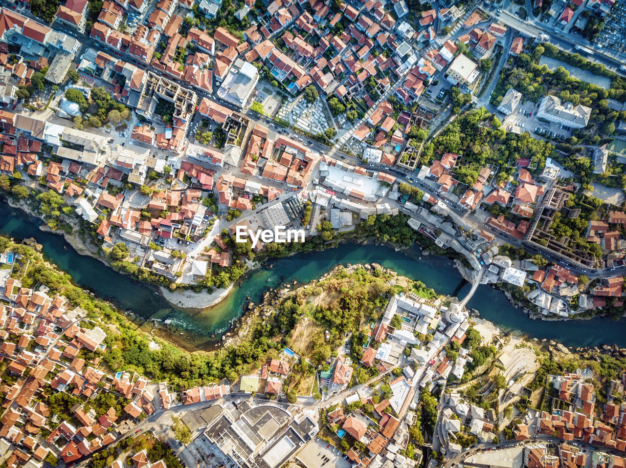 High angle view of buildings in city