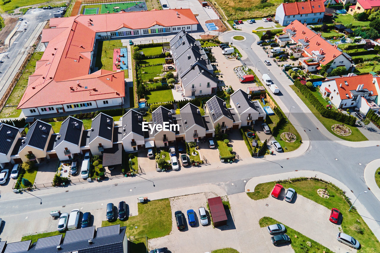 Modern residential district in europe town, aerial view