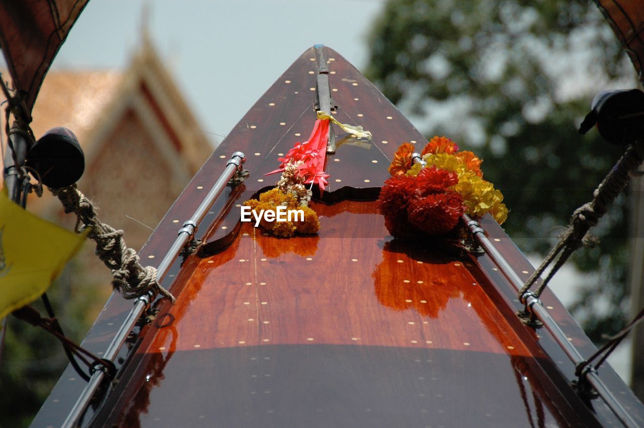 High angle view of cropped boat on river