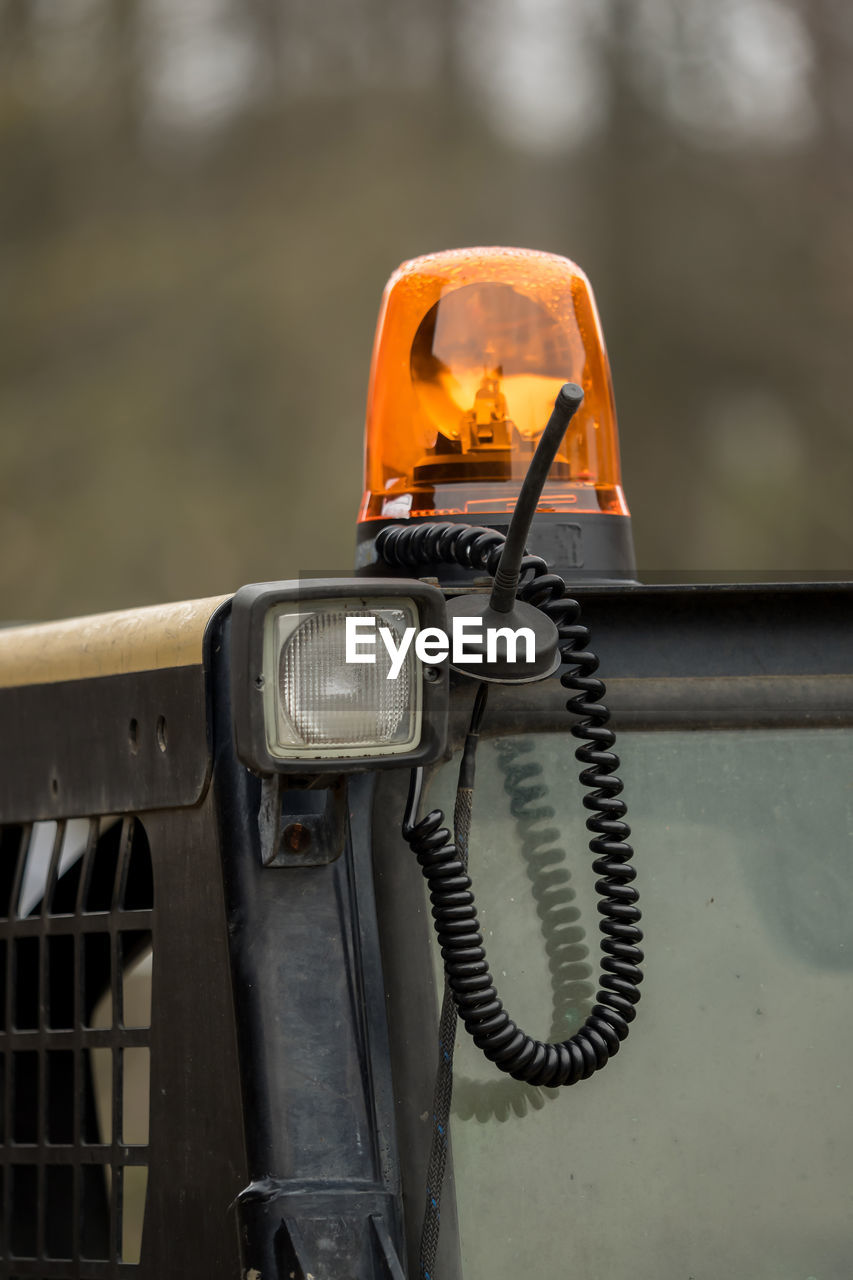 Close-up of siren on construction vehicle