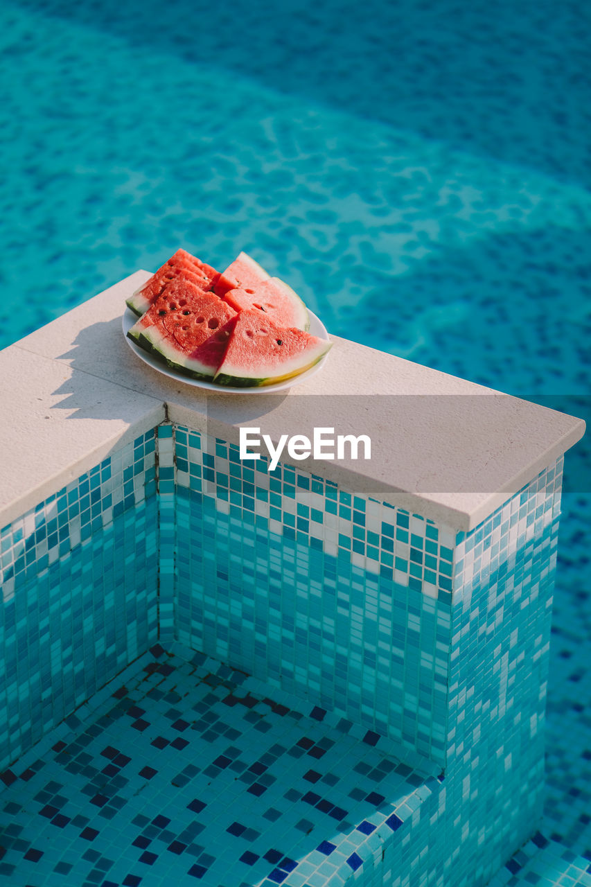 high angle view of dessert in basket on table