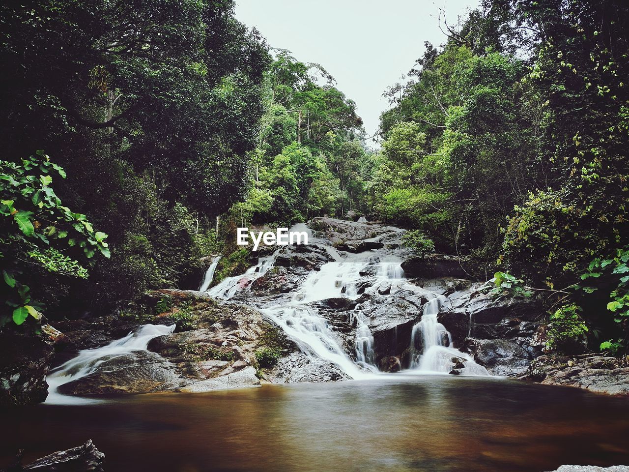 SCENIC VIEW OF WATERFALL AGAINST SKY