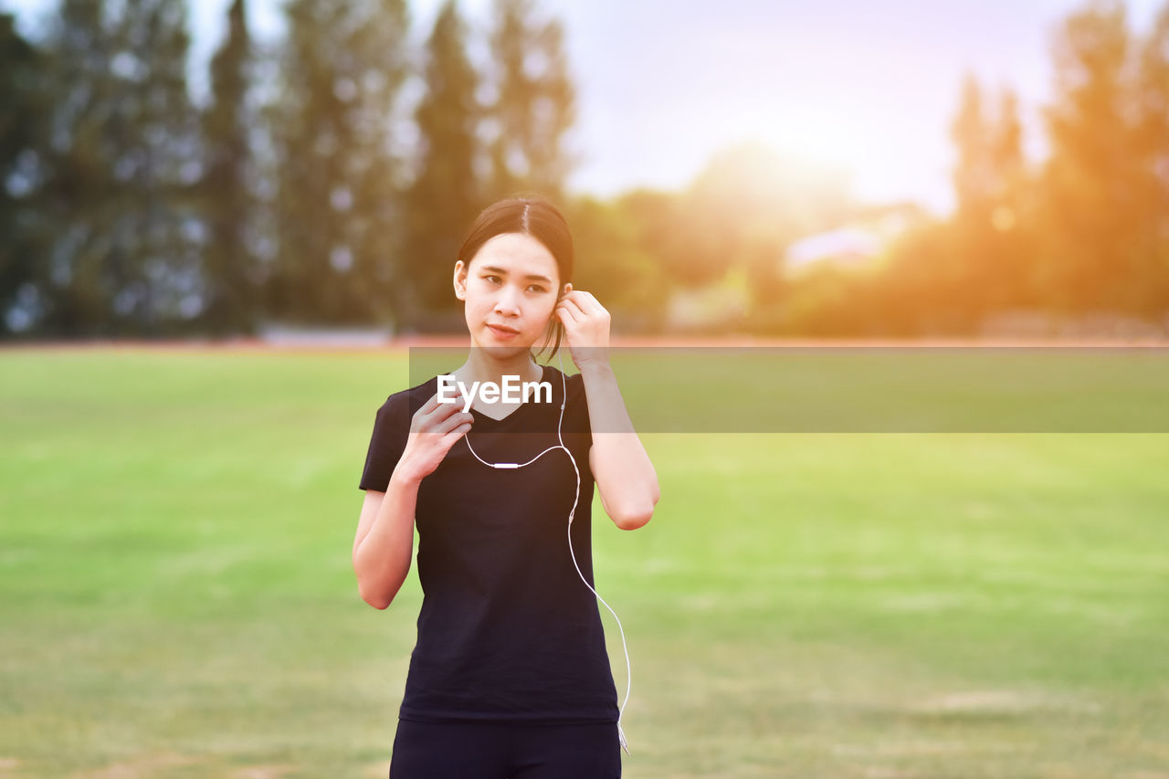 Women listening music for exercise person