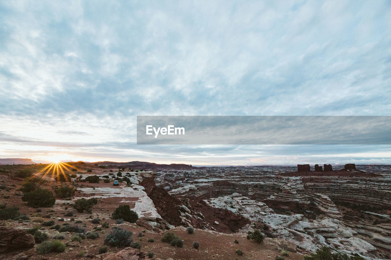 Sun comes up over the maze, part of the canyonlands national park utah