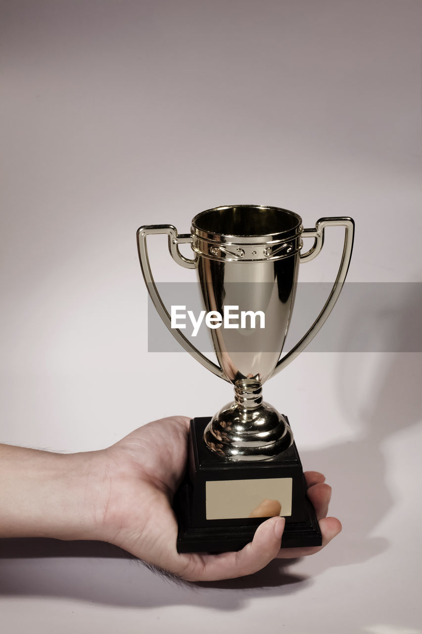 Cropped hand holding trophy
