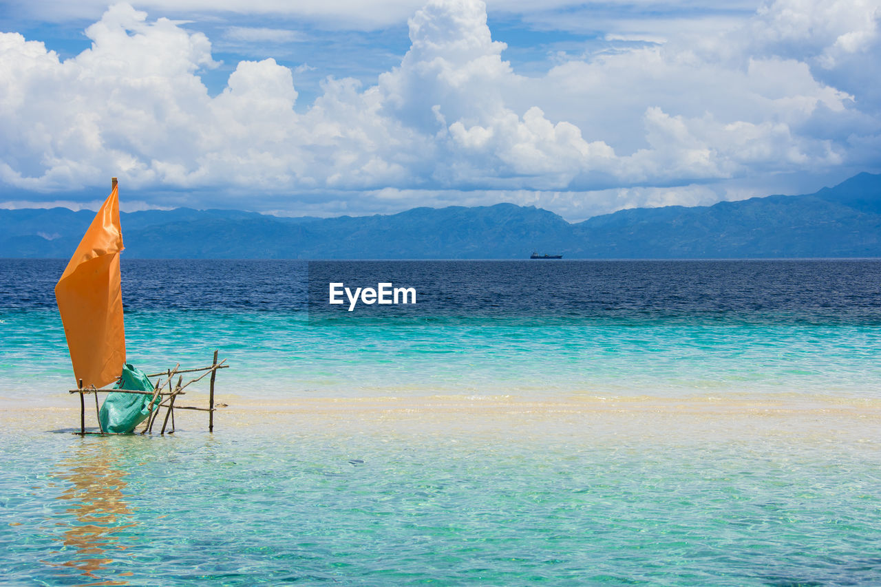 Scenic view of turquoise colored sea against sky