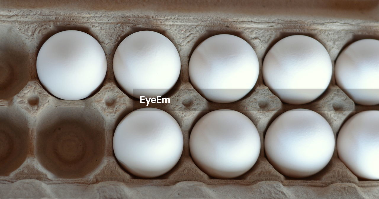 Directly above shot of eggs in container