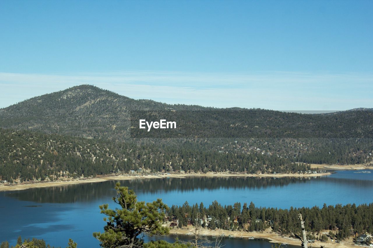 Scenic view of lake against blue sky