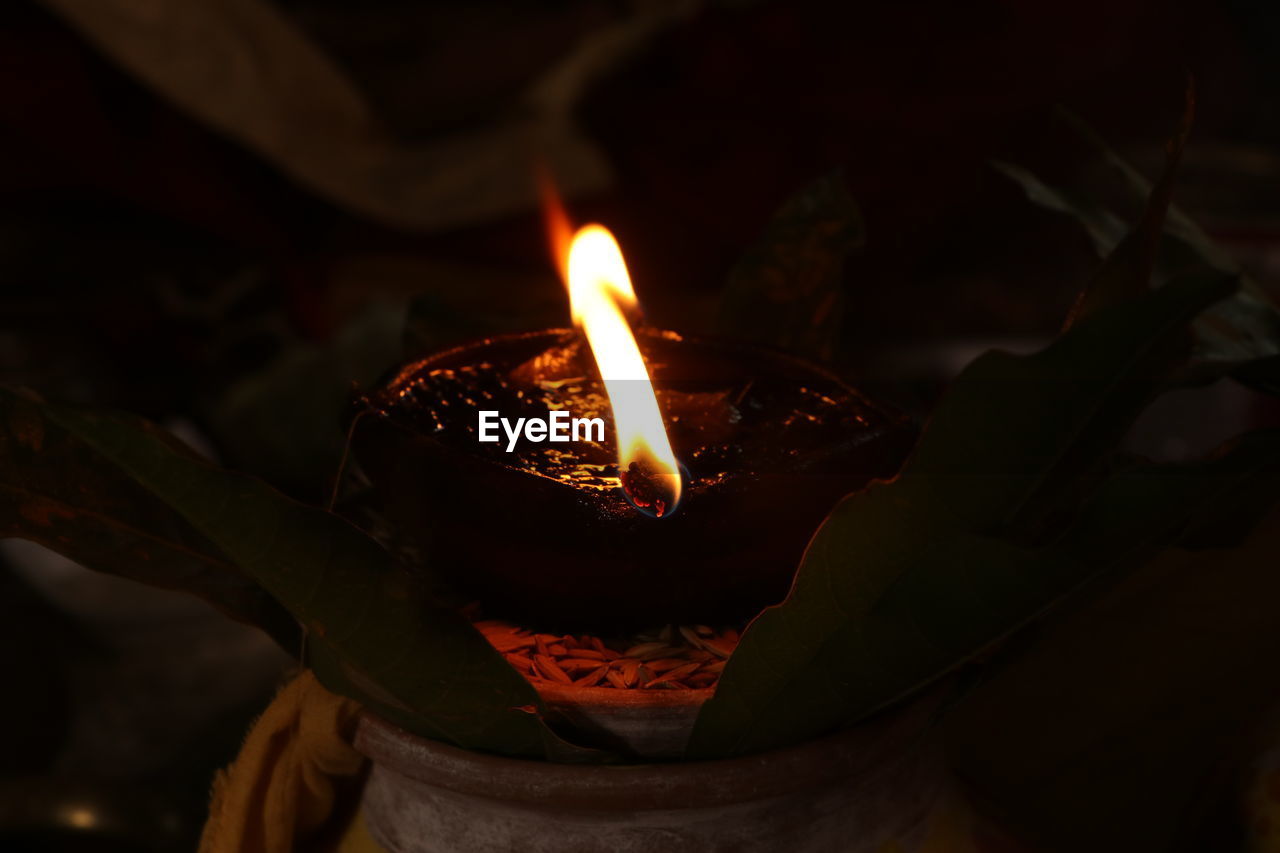 Close-up of diya