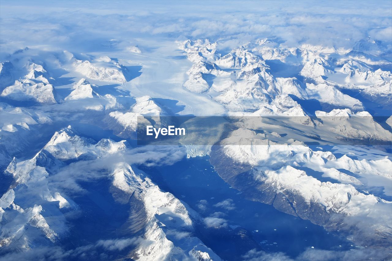 Aerial view of snow covered landscape