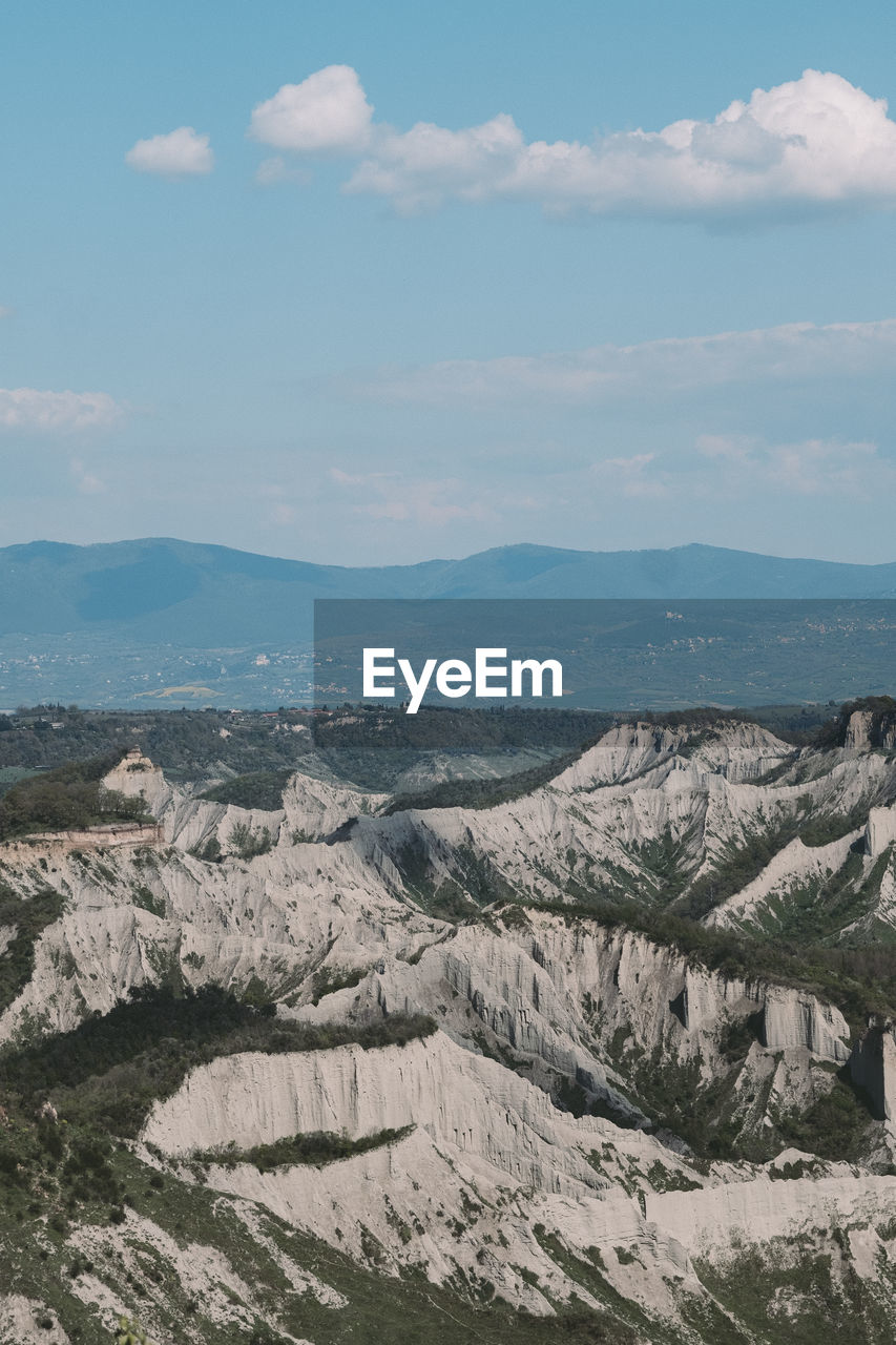 Aerial view of landscape against cloudy sky