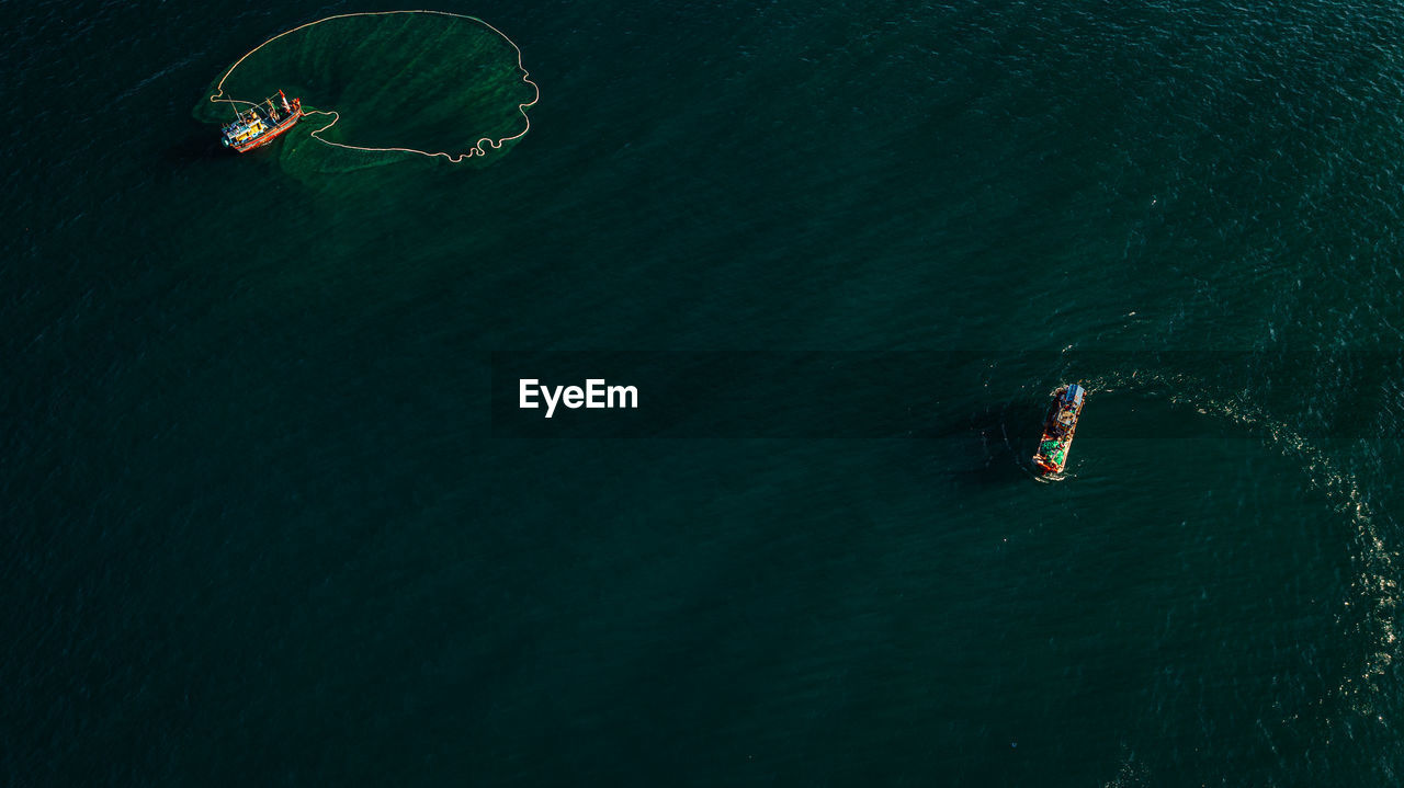 high angle view of ship on sea