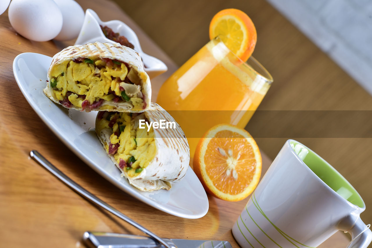 Close-up of breakfast on table