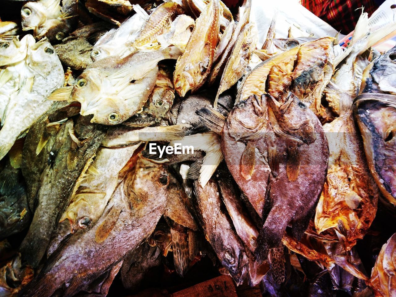 High angle view of dried fish for sale at market