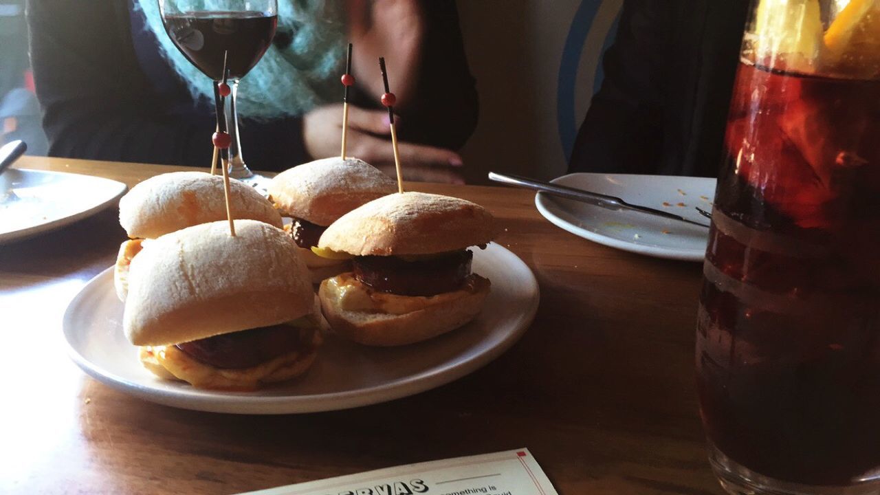 Burgers in plate on restaurant table