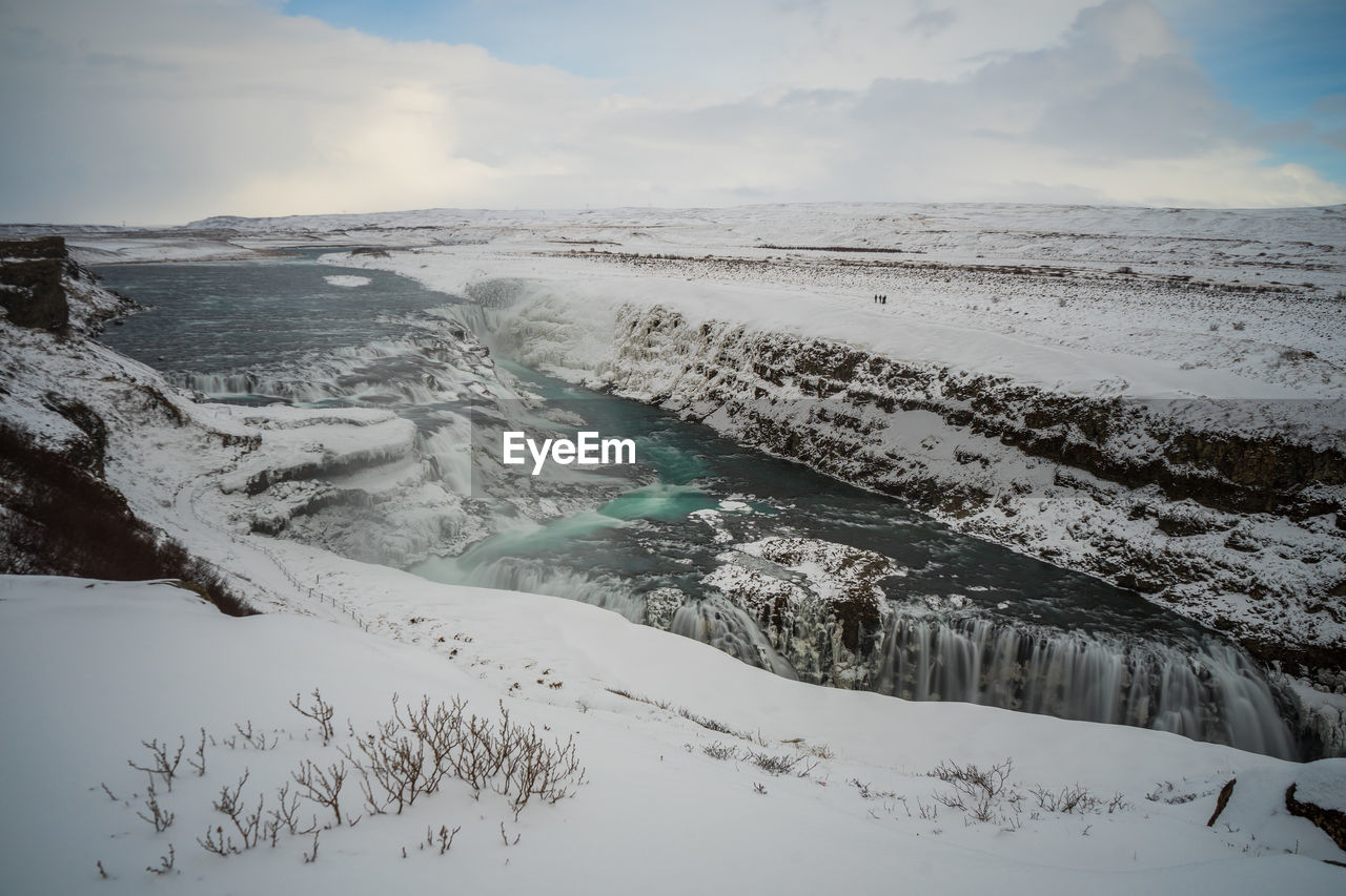 Scenic view of snow covered mountains against sky