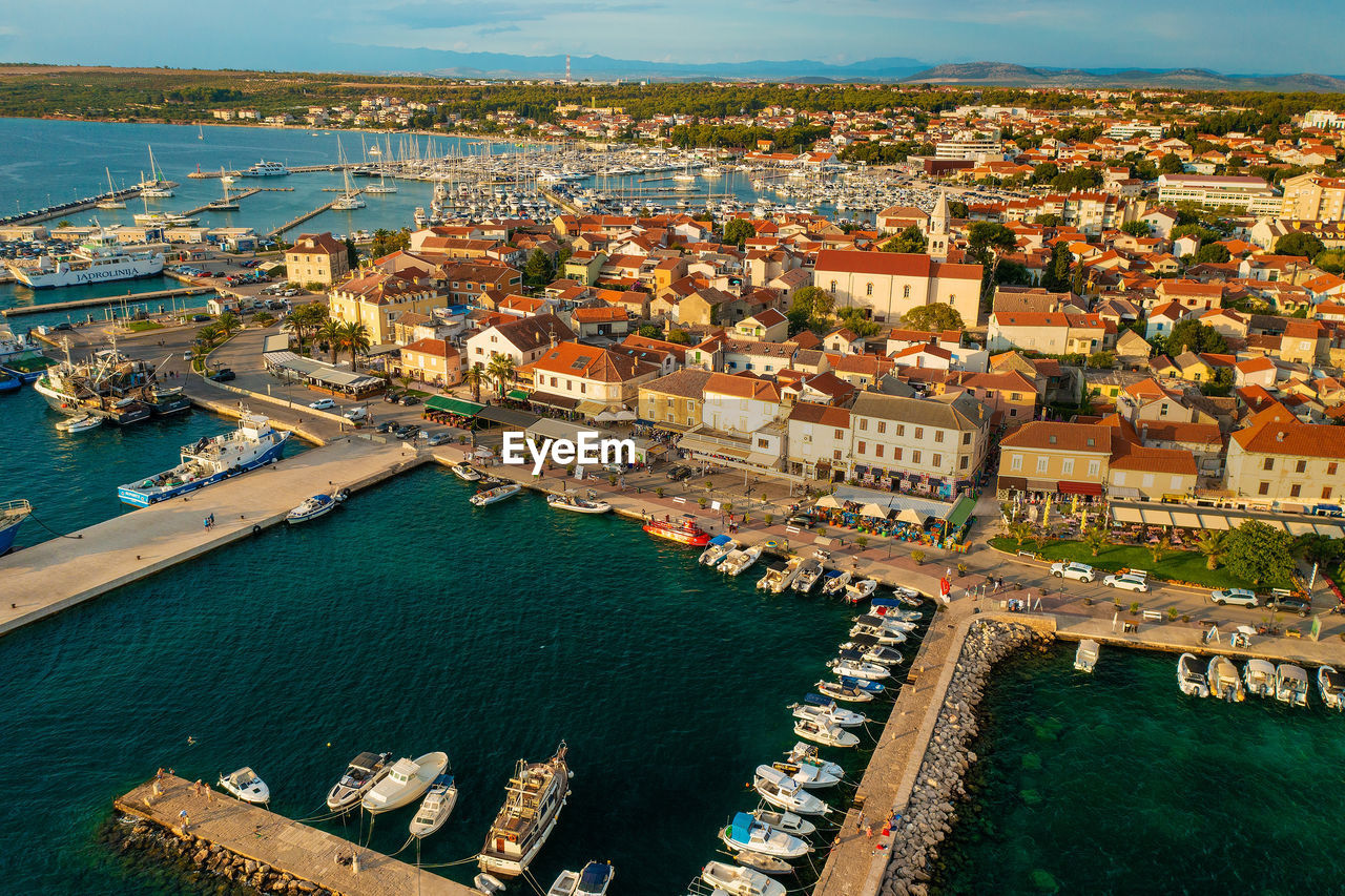 Aerial scene of biograd town in adriatic sea in croatia