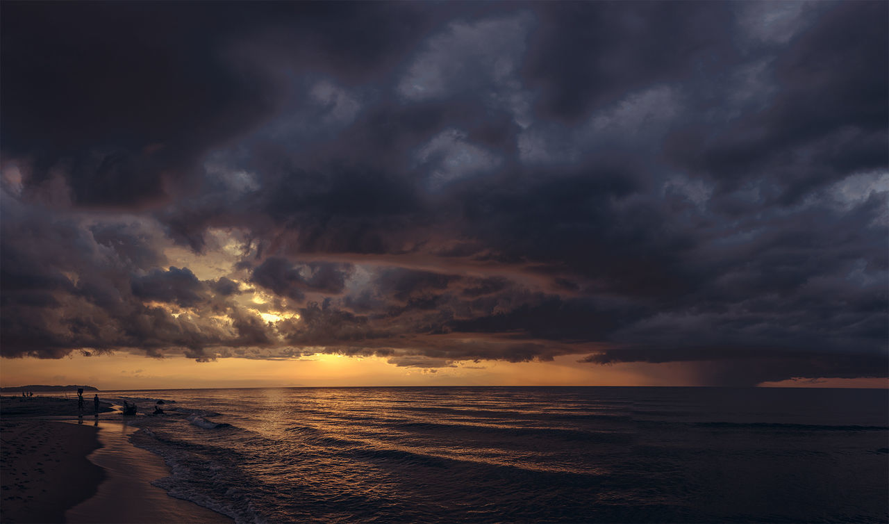 Scenic view of sea against dramatic sky