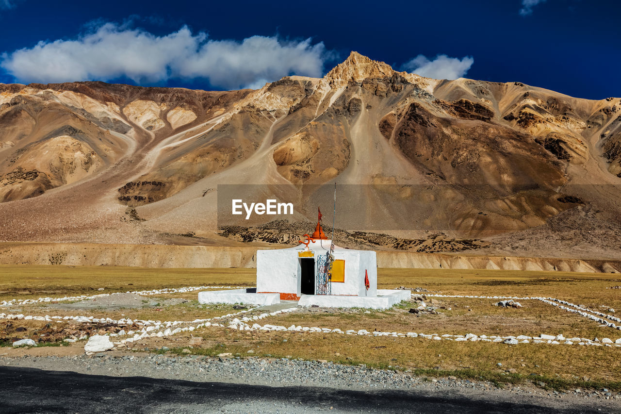 Small hindu temple in sarchu on manali-leh road to ladakh, india