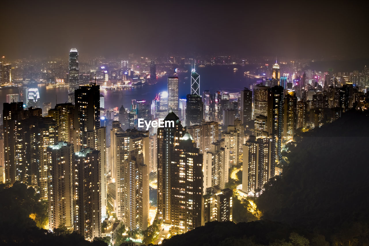 Skyscrapers of hong kong, china, asia. night scape and colorful building light.