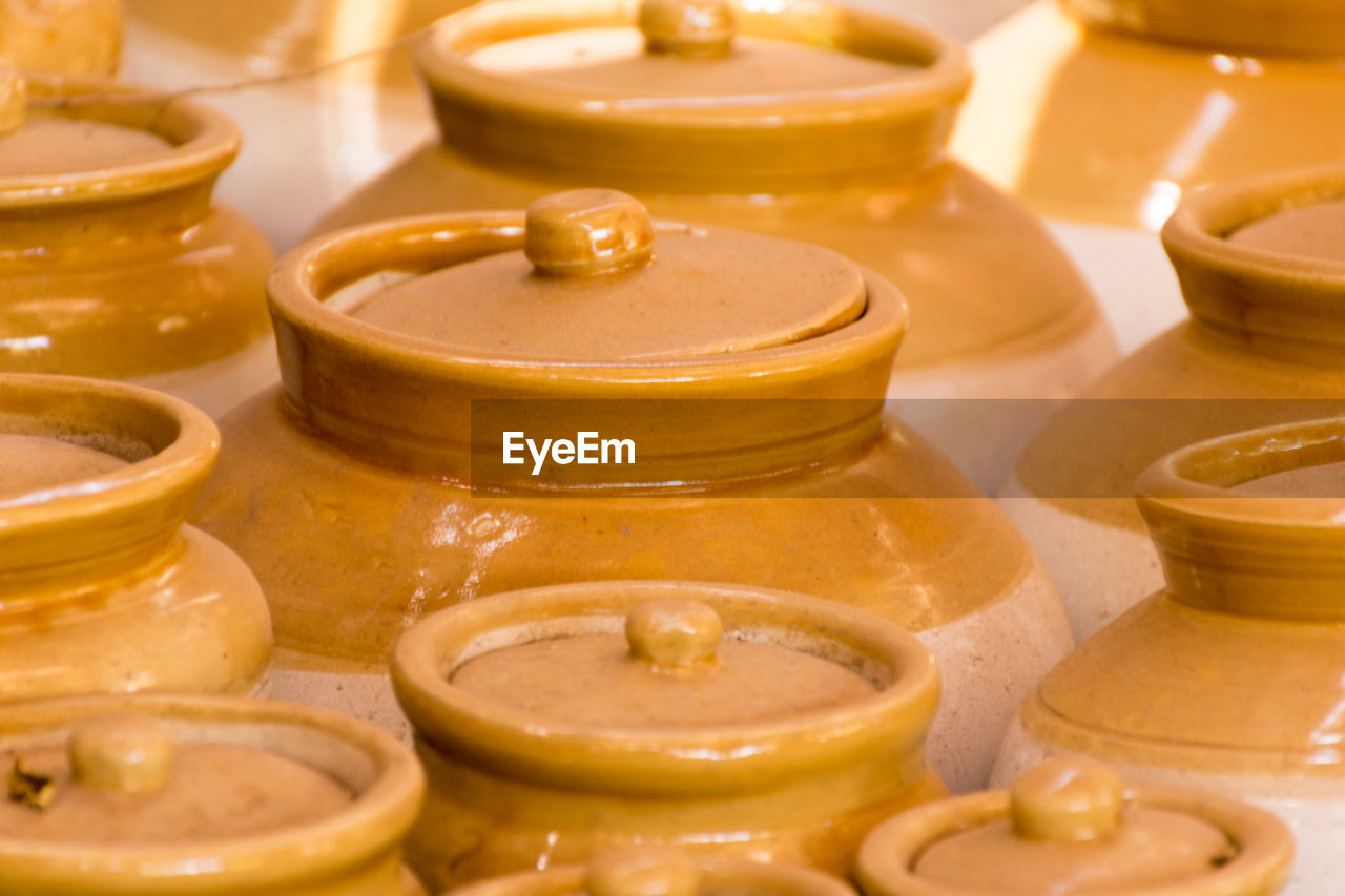 Close-up of earthen pots