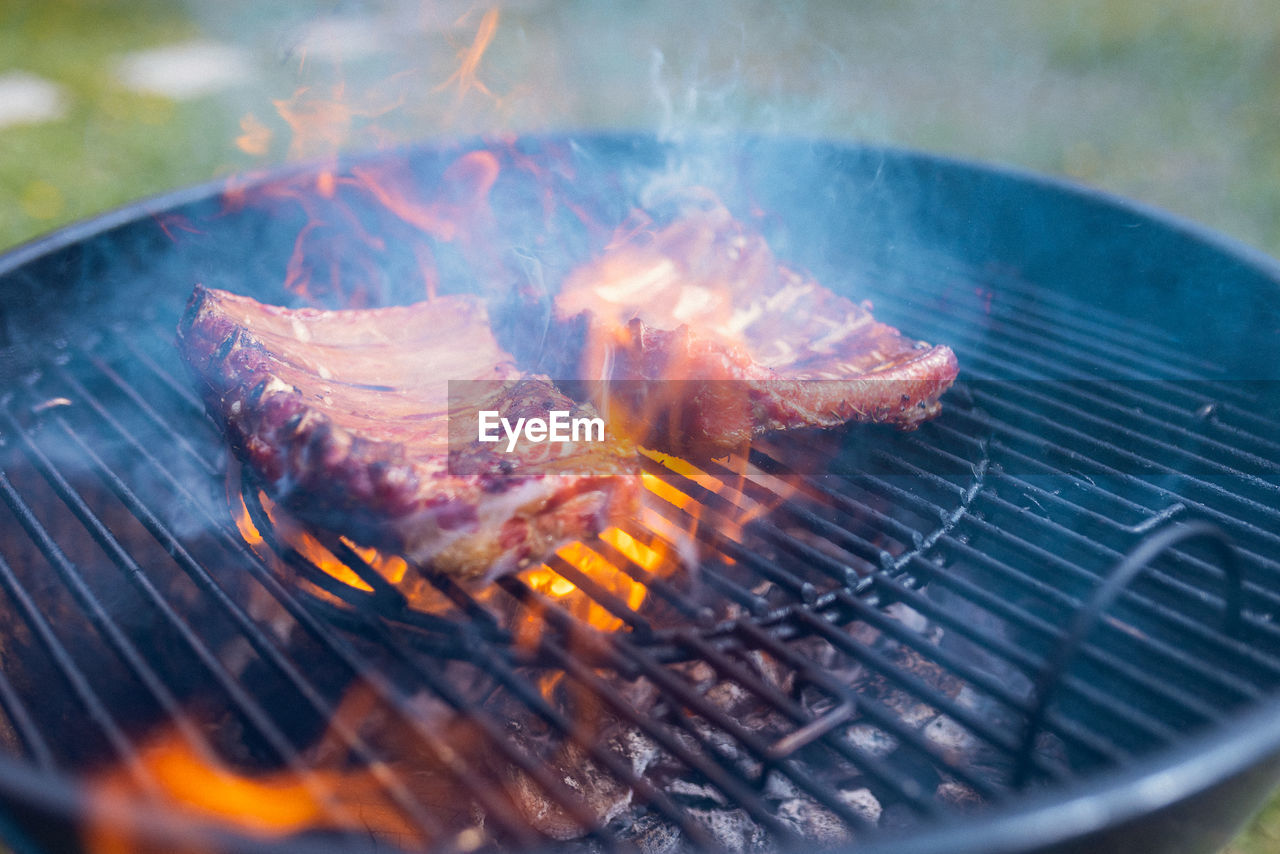 CLOSE-UP OF FIRE ON BARBECUE