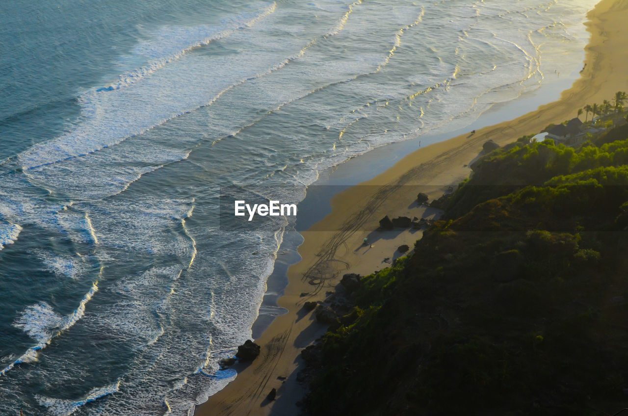 HIGH ANGLE VIEW OF BEACH AND MOUNTAIN