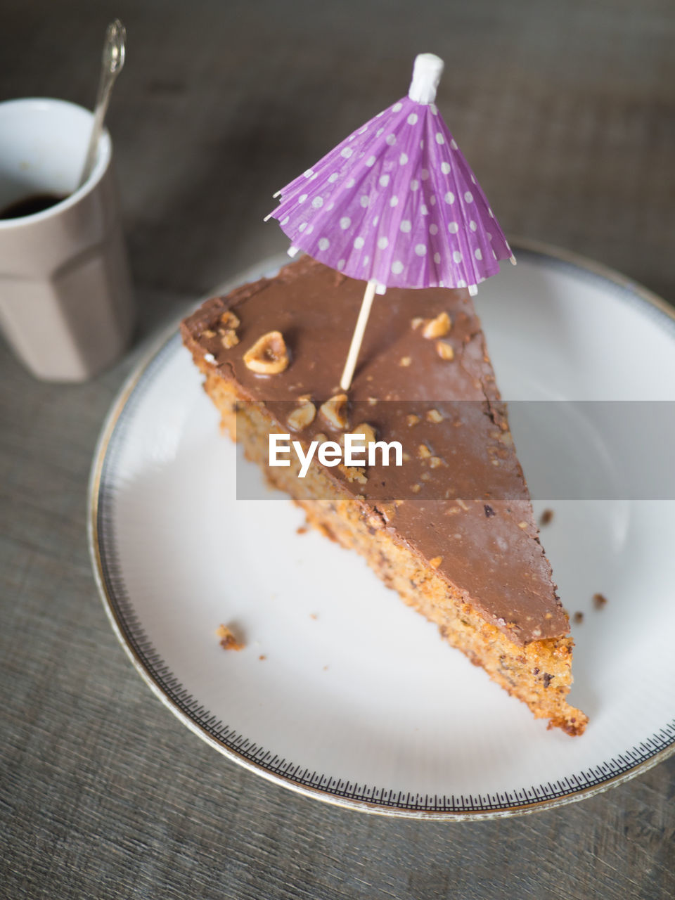 High angle view of cake in plate on table