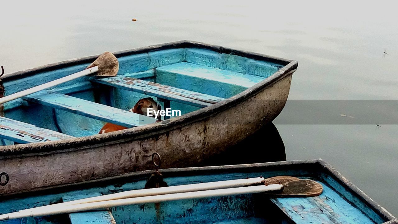 High angle view of boat moored on sea