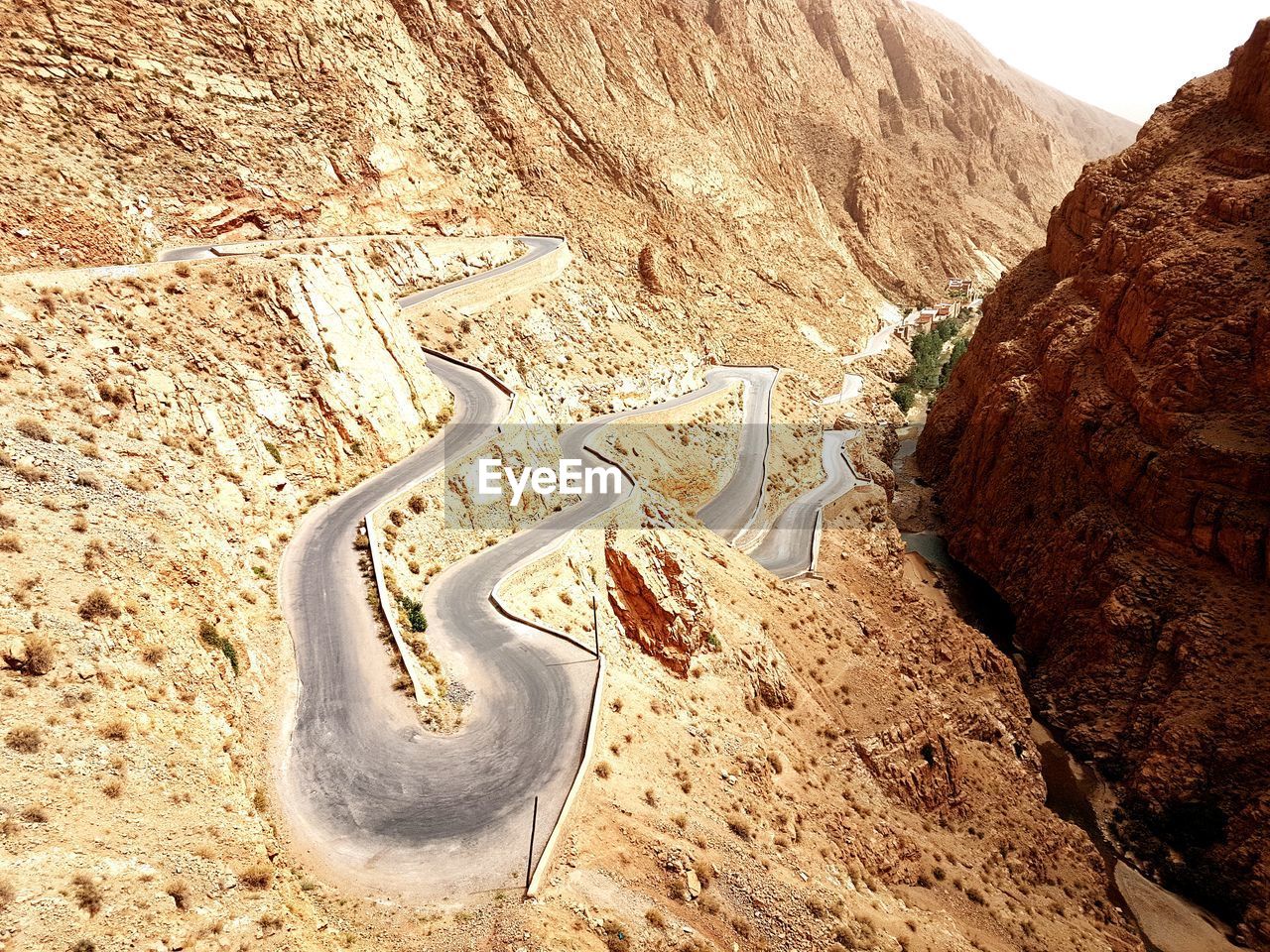 High angle view of rock formations on road