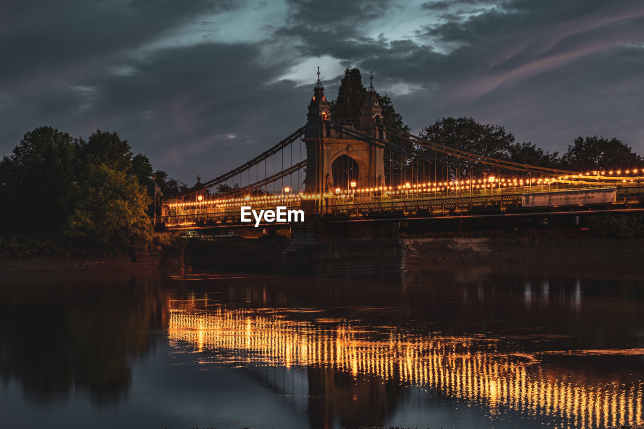 Bridge over river against cloudy sky