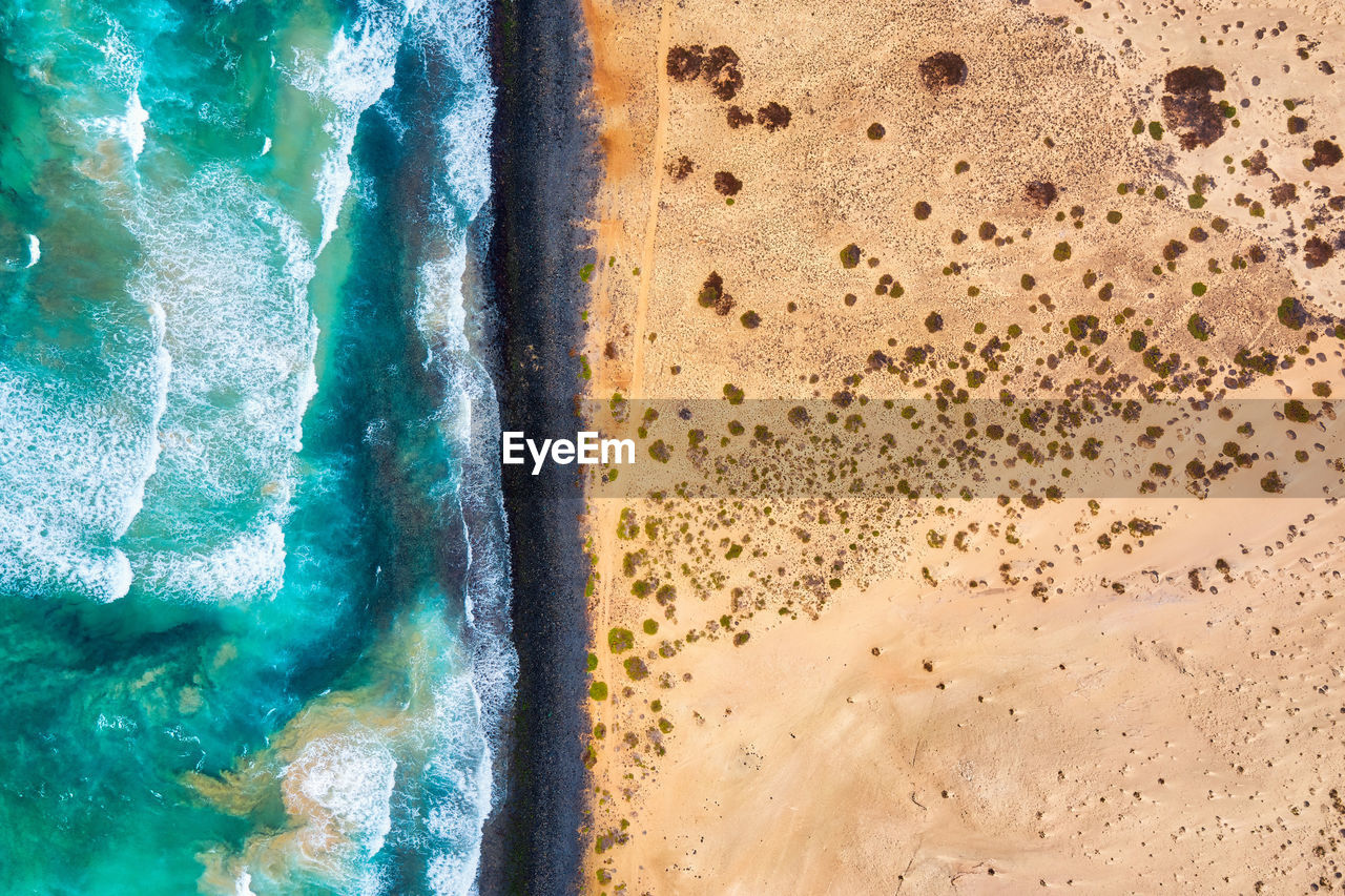 High angle view of sand on beach