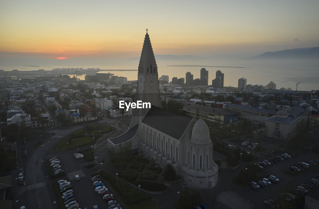 Traditional lutheran church at sundown