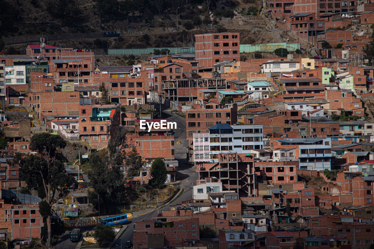 High angle view of buildings in city