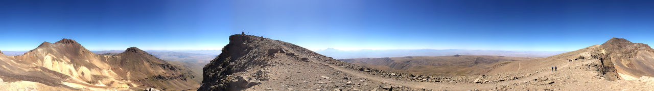 PANORAMIC VIEW OF MOUNTAIN RANGE AGAINST BLUE SKY