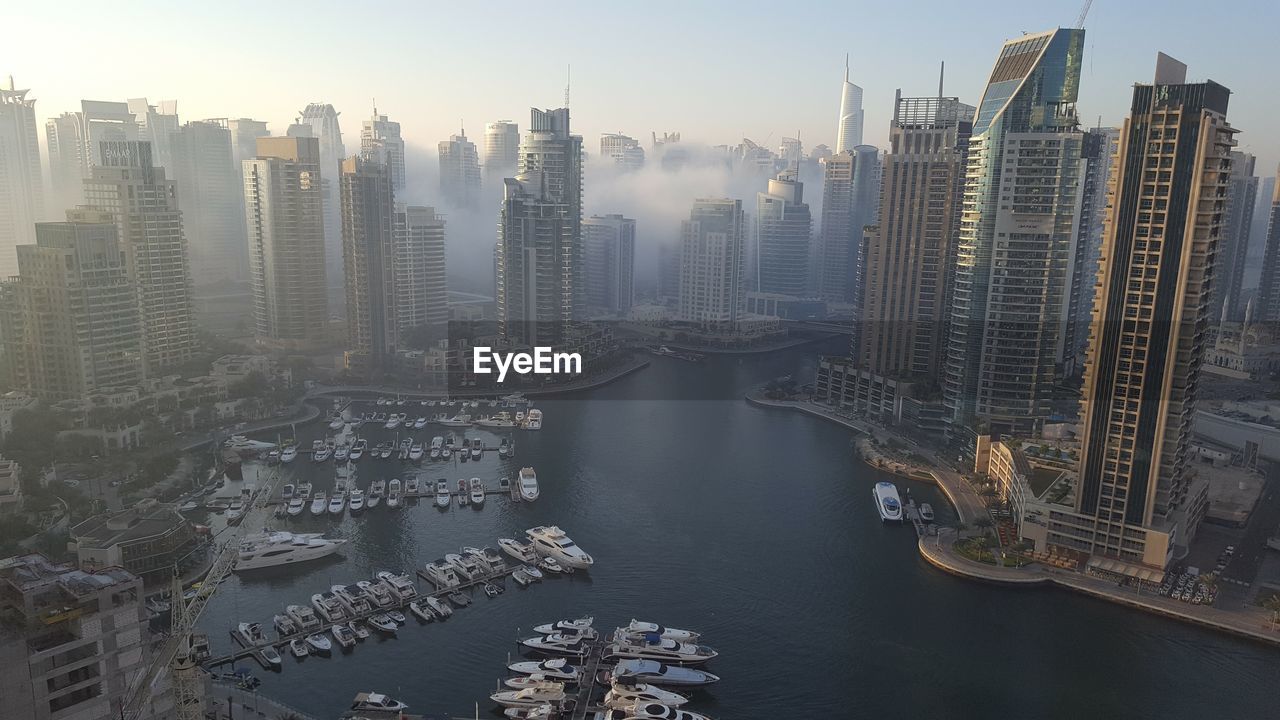 Aerial view of cityscape at waterfront