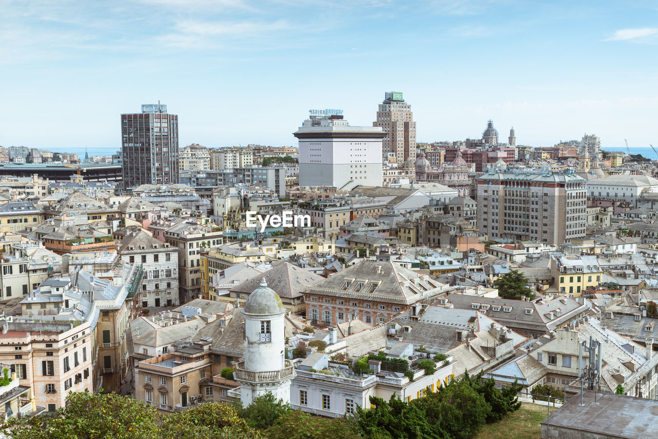 High angle view of cityscape against sky