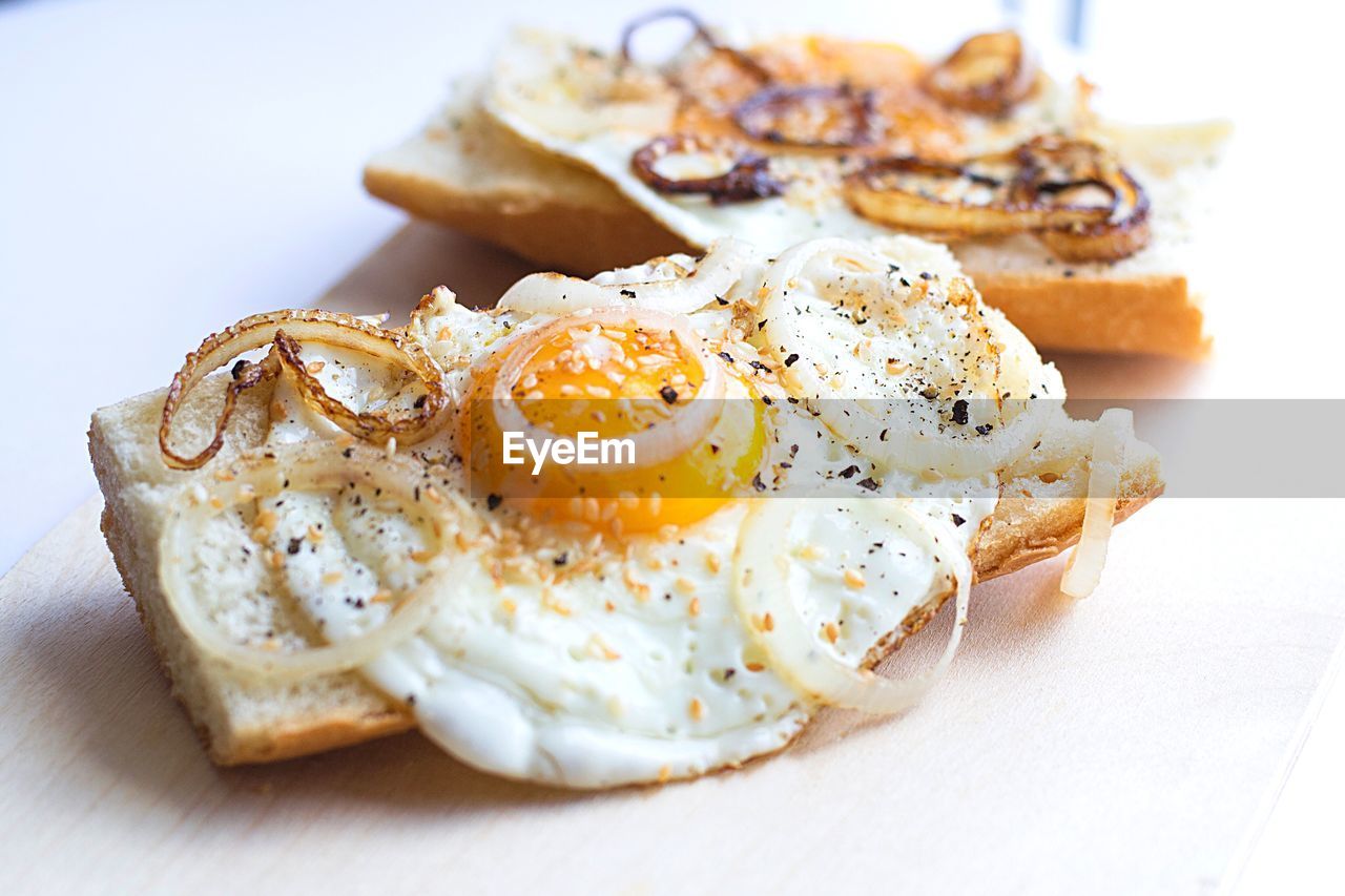 Close-up of breakfast served on table