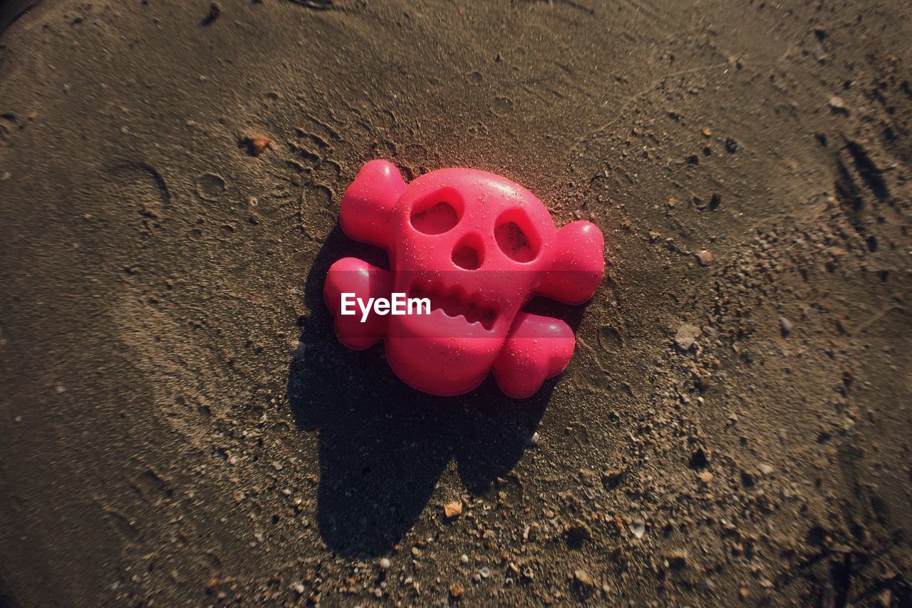 High angle view of toy on beach