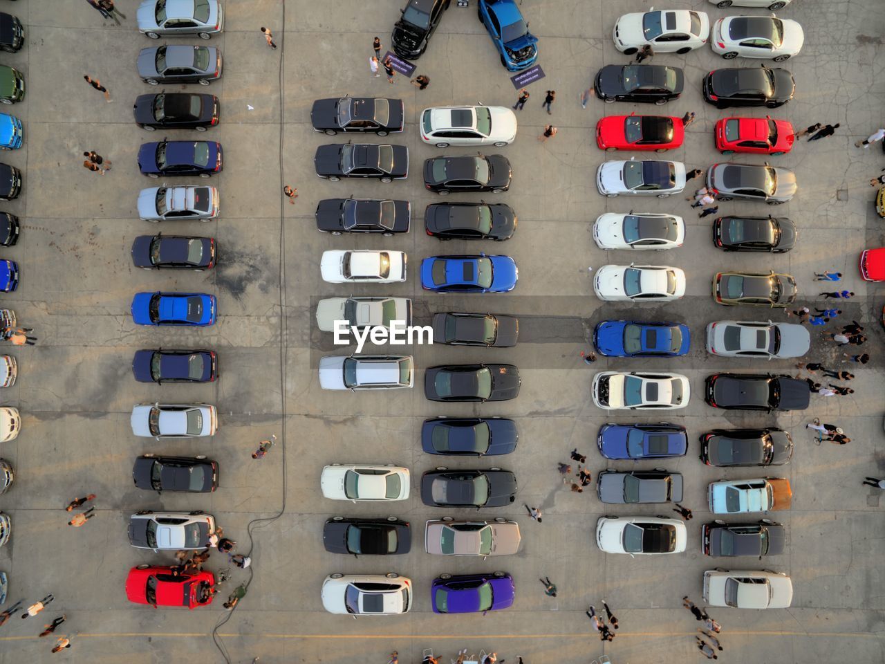 High angle view of cars in a row