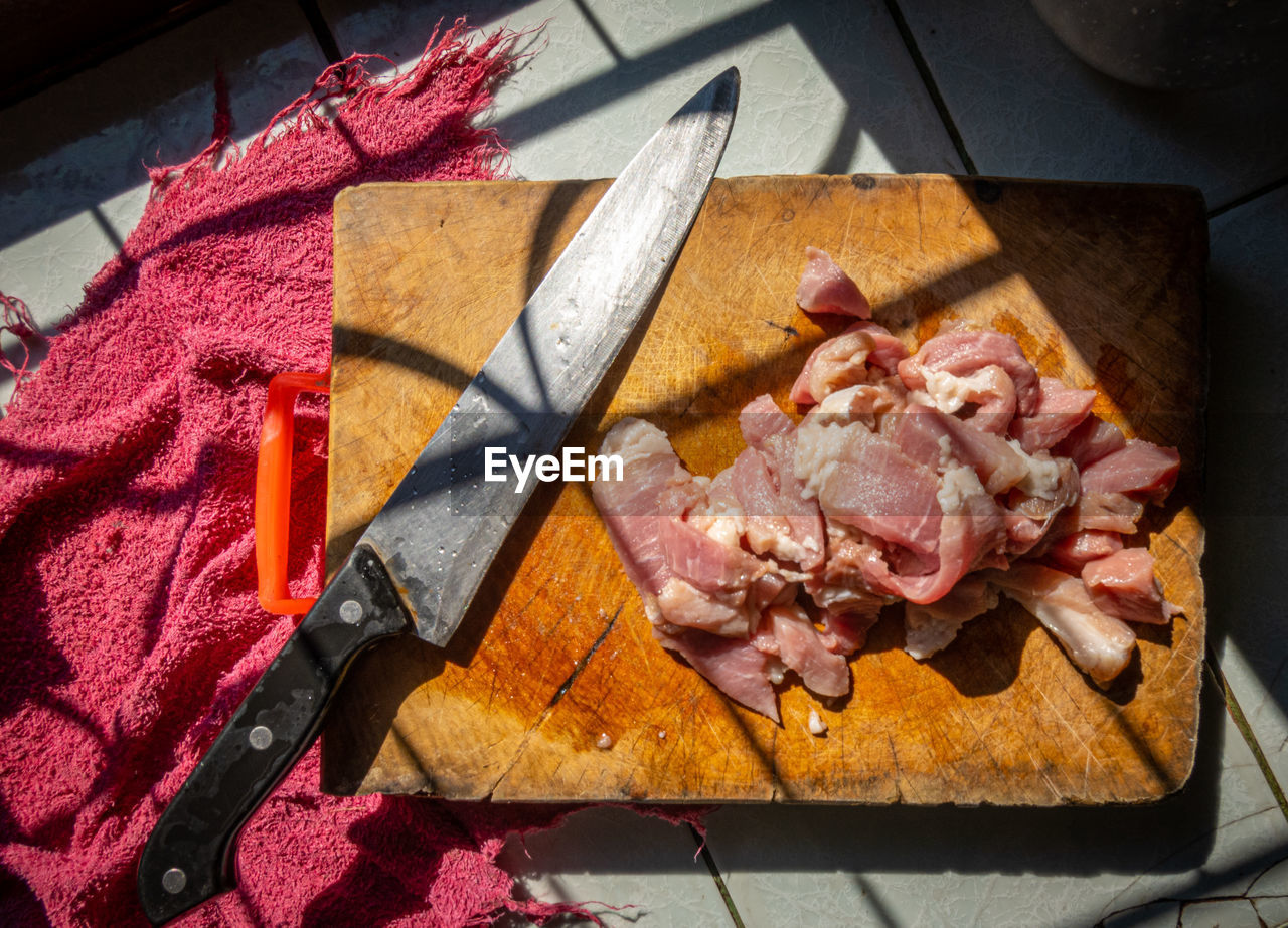 Pork ingredients placed on a cutting board