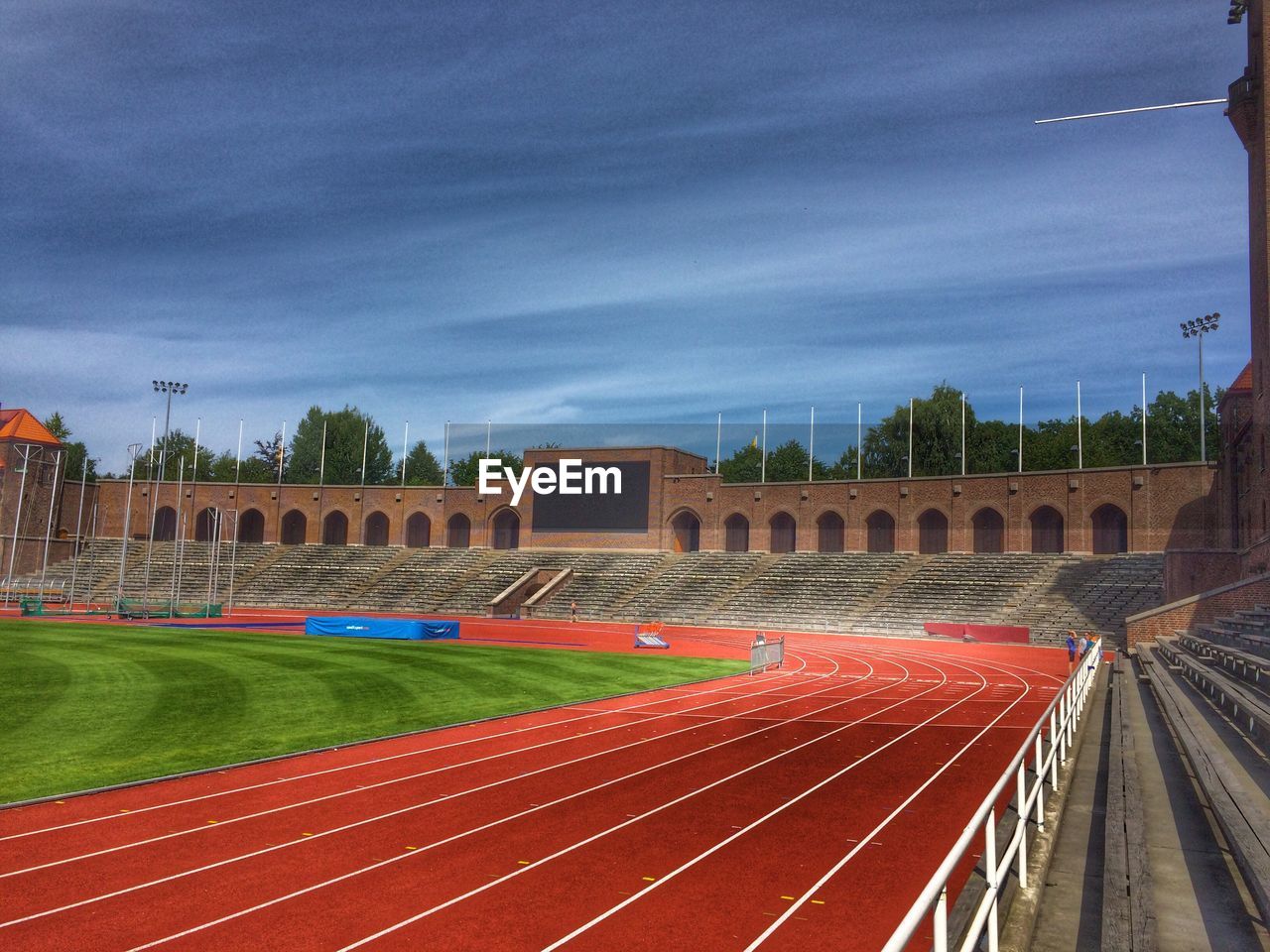 Stockholm olympic stadium against cloudy sky