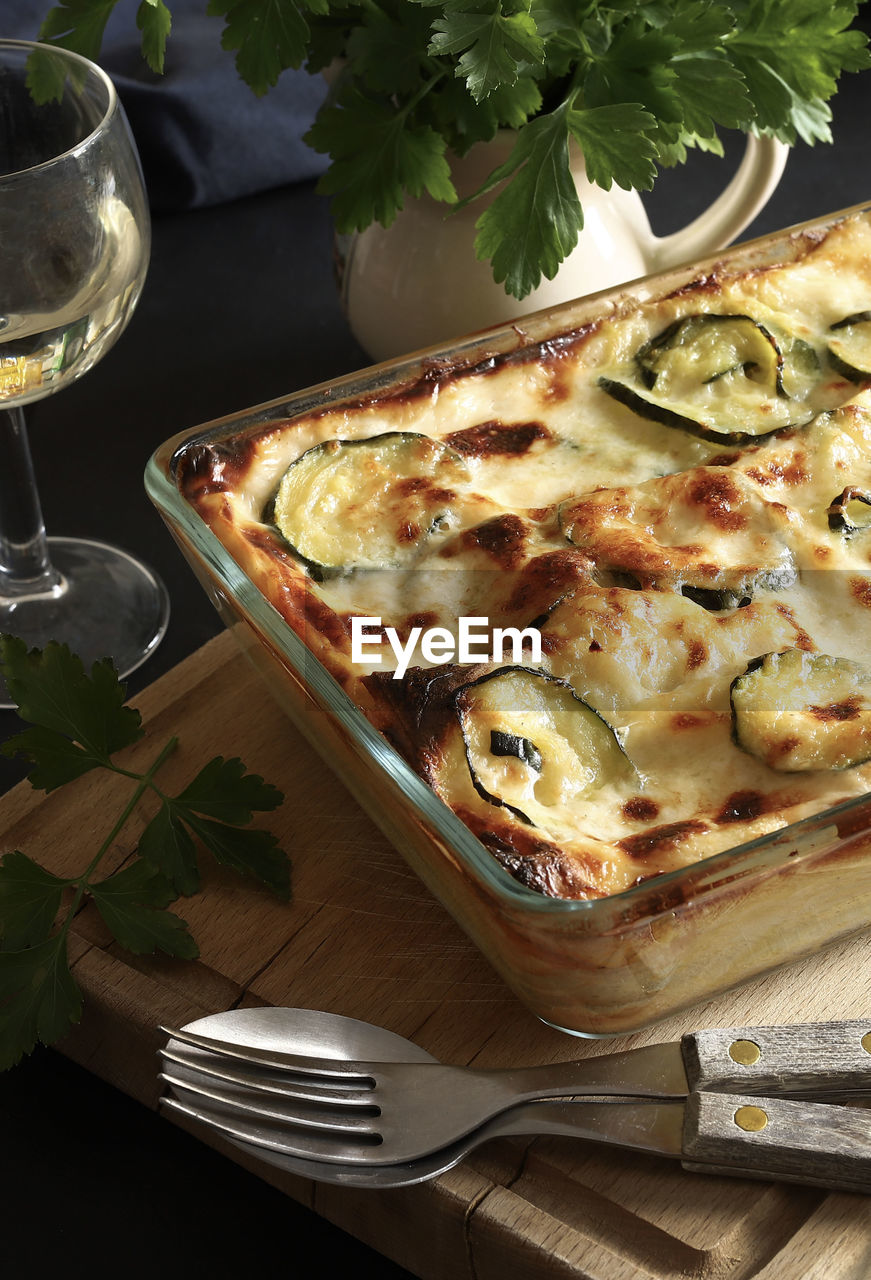 Lasagna with zucchini and cheese.